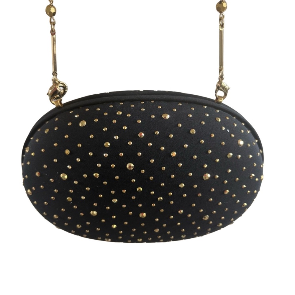 St.John |Vintage black hard cover evening shoulder bag with gold beading | NWOT